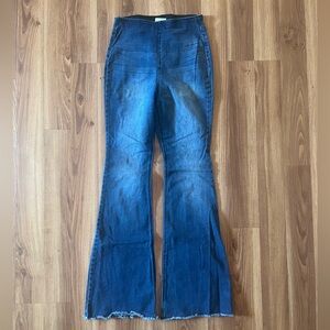 Pull on frayed hem flare denim